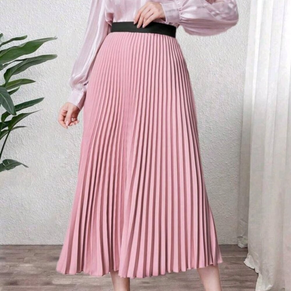 SHEIN Prive` Contrast Color High-Waist Pleated Skirt